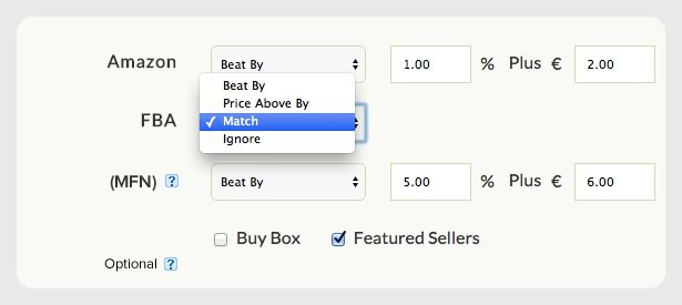 Amazon repricing compete with settings