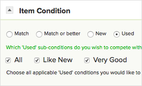 Filter competition according to Item Condition