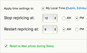 RepricerExpress can put your repricing to sleep and raise prices during quiet trading times.